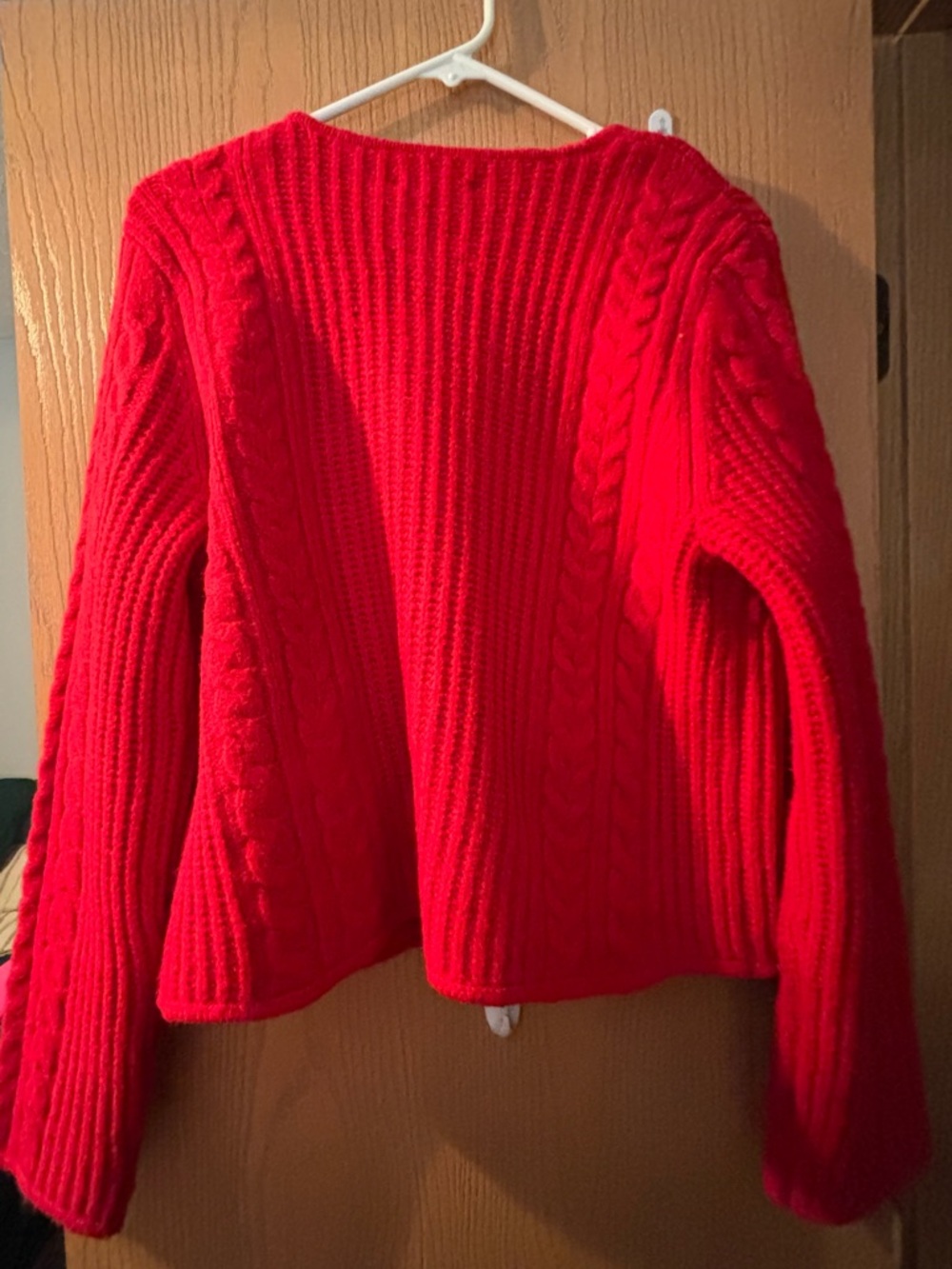 Abercrombie & Fitch Bright Red Cable Knit Pocket Cardigan - Picture 5 of 5